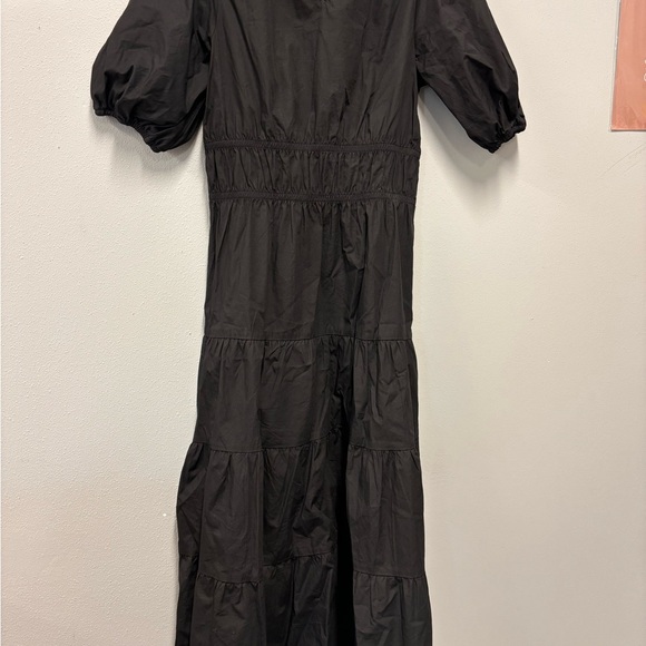 GREYLIN Gloria Poplin Tiered Dress BlackTie waist Midi Puff Sleeve Shirred Waist - Picture 4 of 8